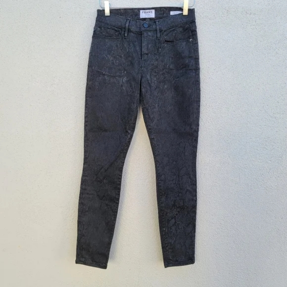 FRAME DENIM Le Skinny De Jeanne Tonal Python Snake Print Jeans - Picture 7 of 14